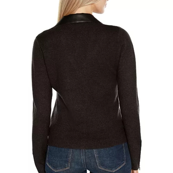 Belldini Black Label Plus Size Motorcycle Sweater Jacket. Almond. Nude Brown 2X. - Picture 14 of 14